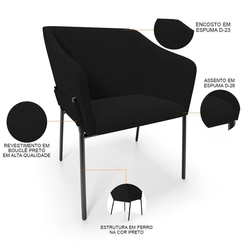 Kit 4 Cadeiras Para Sala De Jantar Estar Living Olívia L02 Bouclê Preto - Lyam Decor - 4
