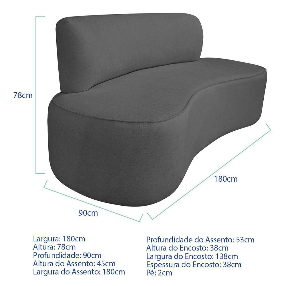 Kit Recamier Curvo Amsterdã 180cm E Poltrona Amore Luxo Linho Cor Cinza Escuro - 3