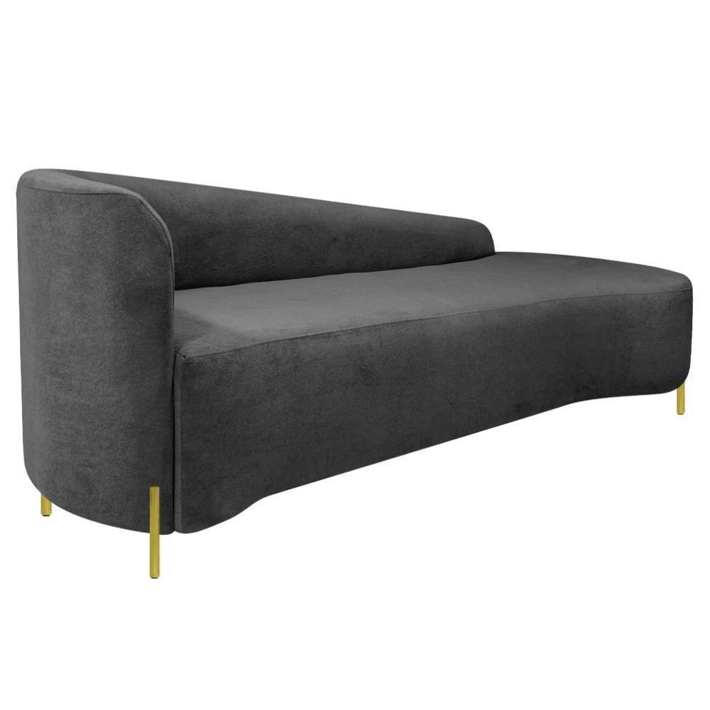 Divã Recamier Orgânico França 200cm Lado Dir Pés Metal Dourado Linho Cor Cinza Escuro - 4