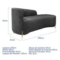 Divã Recamier Orgânico França 200cm Lado Dir Pés Metal Dourado Linho Cor Cinza Escuro - 6