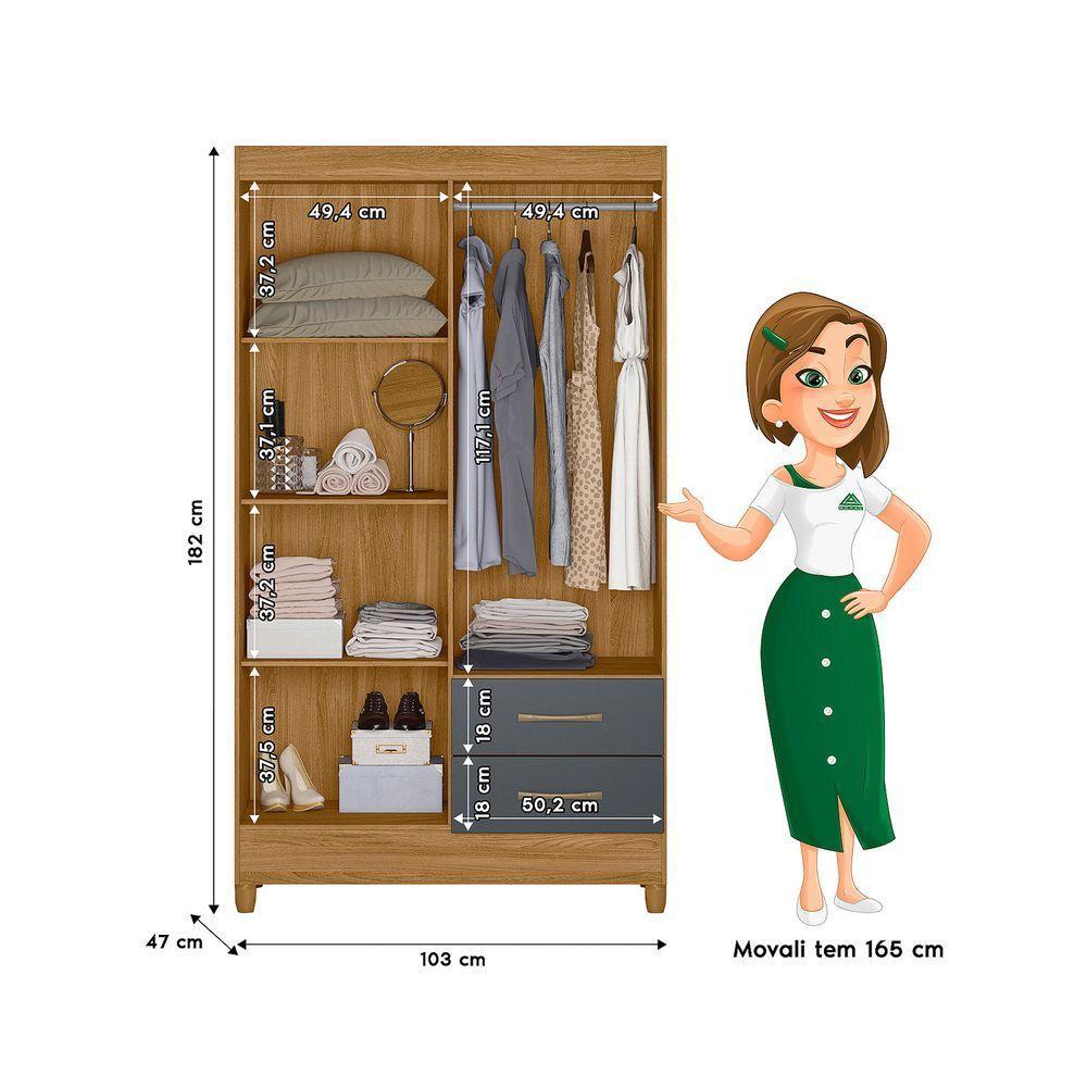 Guarda Roupa Casal Roupeiro Chile 4 Portas Gavetas Freijo-cinza - Moval - 6