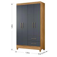 Guarda Roupa Casal Roupeiro Chile 4 Portas Gavetas Freijo-cinza - Moval - 7