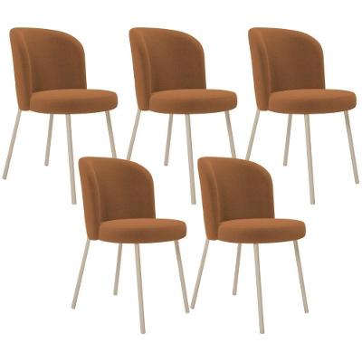 Kit 05 Cadeiras Para Sala De Jantar Cozinha Estofada Gavi Arena L02 Bouclê Terracota - Lyam Decor