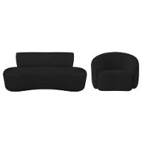 Kit Recamier Curvo Amsterdã 180cm E Poltrona Amore Luxo Bouclé Cor Preto - 2