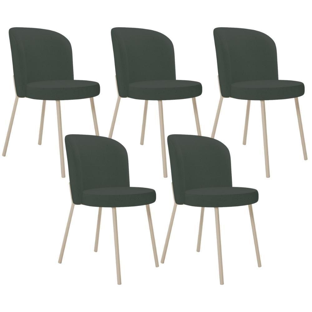 Kit 05 Cadeiras Para Sala De Jantar Cozinha Estofada Gavi Arena L02 Linho Verde Musgo - Lyam Decor - 1