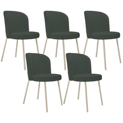 Kit 05 Cadeiras Para Sala De Jantar Cozinha Estofada Gavi Arena L02 Linho Verde Musgo - Lyam Decor