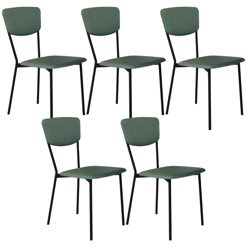 Kit 05 Cadeira Para Sala De Jantar Village Preto C01 Courino Verde Sálvia - Lyam Decor - 1