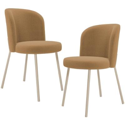 Kit 02 Cadeiras Para Sala De Jantar Cozinha Estofada Gavi Arena L02 Bouclê Mostarda - Lyam Decor