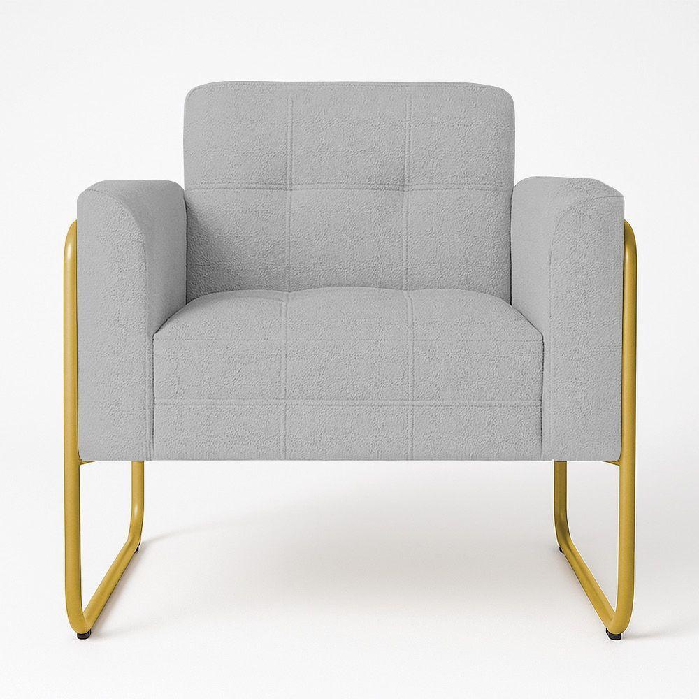 Poltrona Sala Industrial Alta Tubo Dourado Elisa Bouclê D03 - D'rossi Cor Cinza - 2