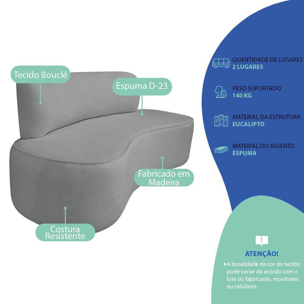 Kit Recamier Curvo Amsterdã 120cm E 2 Poltronas Amore Luxo Bouclé Cor Cinza - 4