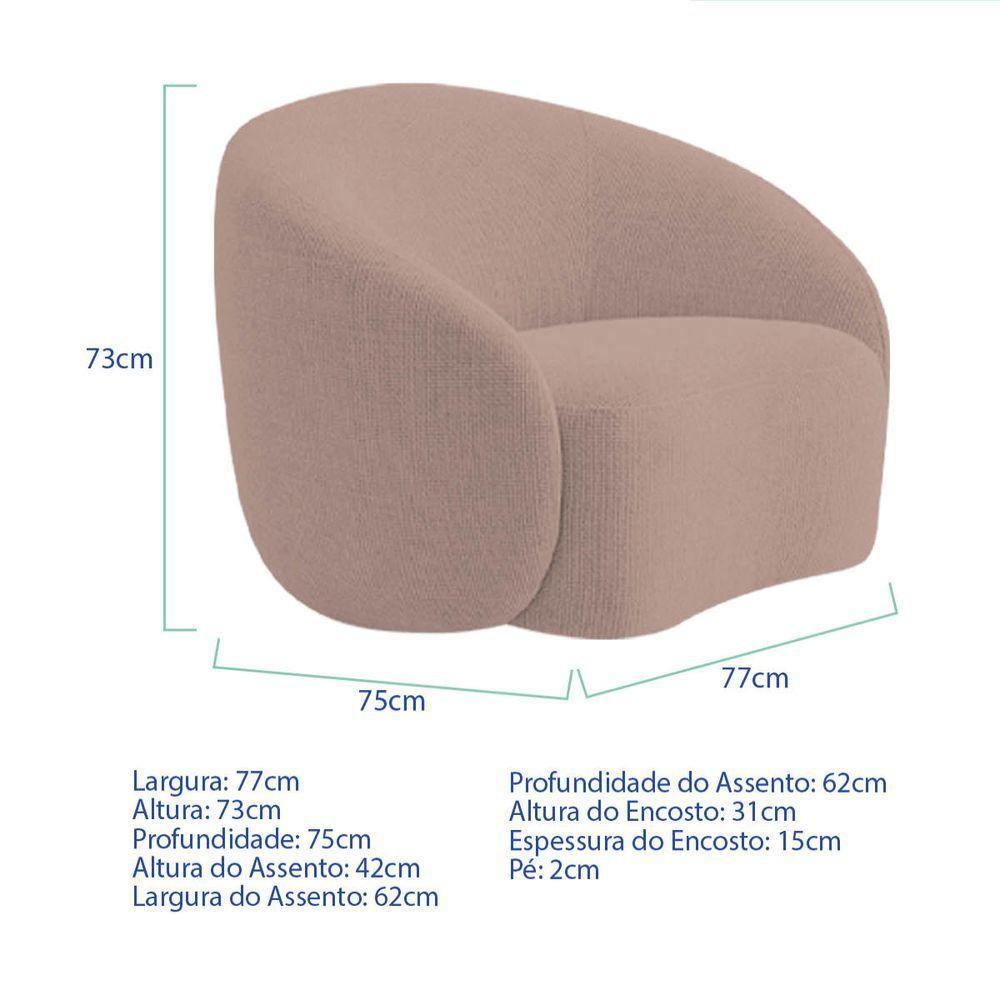 Kit Recamier Curvo Amsterdã 200cm E 2 Poltronas Amore Luxo Linho Cor Rosê - 5