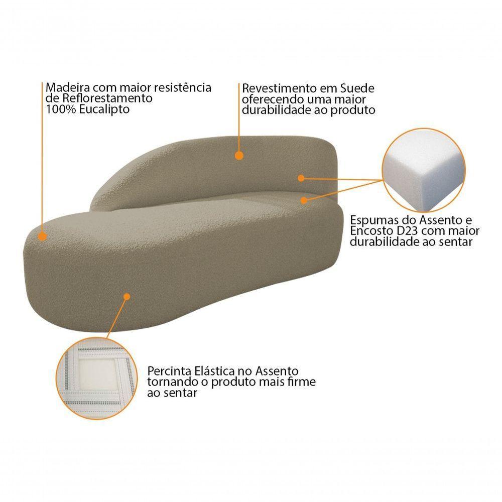 Divã Recamier Curvo Luna 140cm Lado Esquerdo Suede - Amarena Móveis Cor Cappuccino - 3