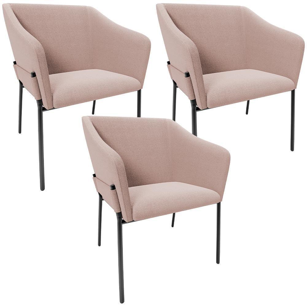 Kit 3 Cadeiras Para Sala De Jantar Estar Living Olívia L02 Bouclê Rosê - Lyam Decor - 1
