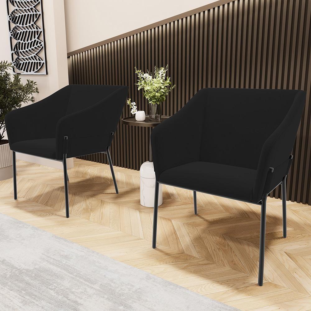 Kit 3 Cadeiras Para Sala De Jantar Estar Living Olívia L02 Suede Preto - Lyam Decor - 2