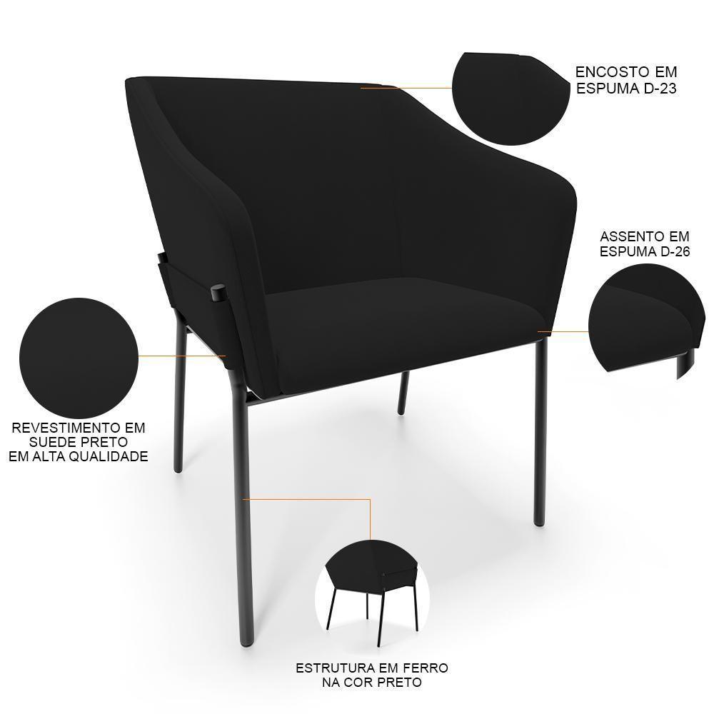 Kit 3 Cadeiras Para Sala De Jantar Estar Living Olívia L02 Suede Preto - Lyam Decor - 4