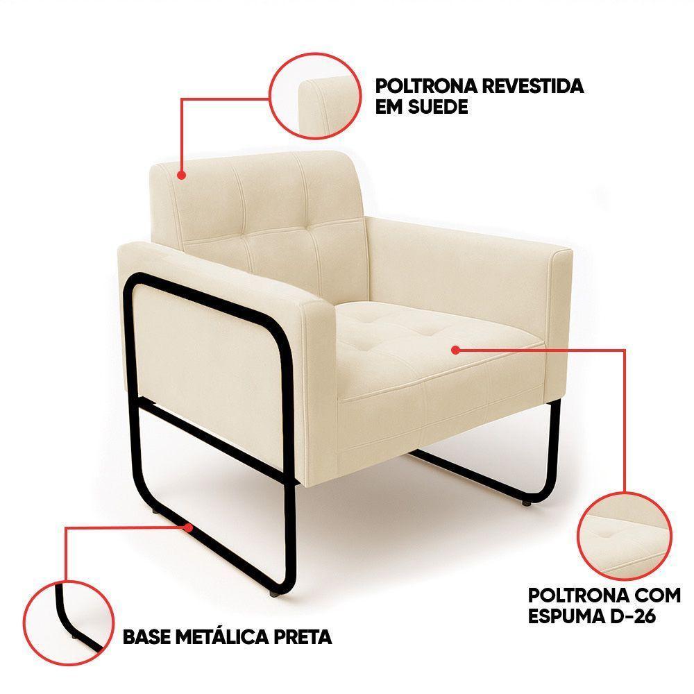 Poltrona Sala Industrial Alta Tubo Preto Elisa Suede Bege D03 - D'rossi - 3