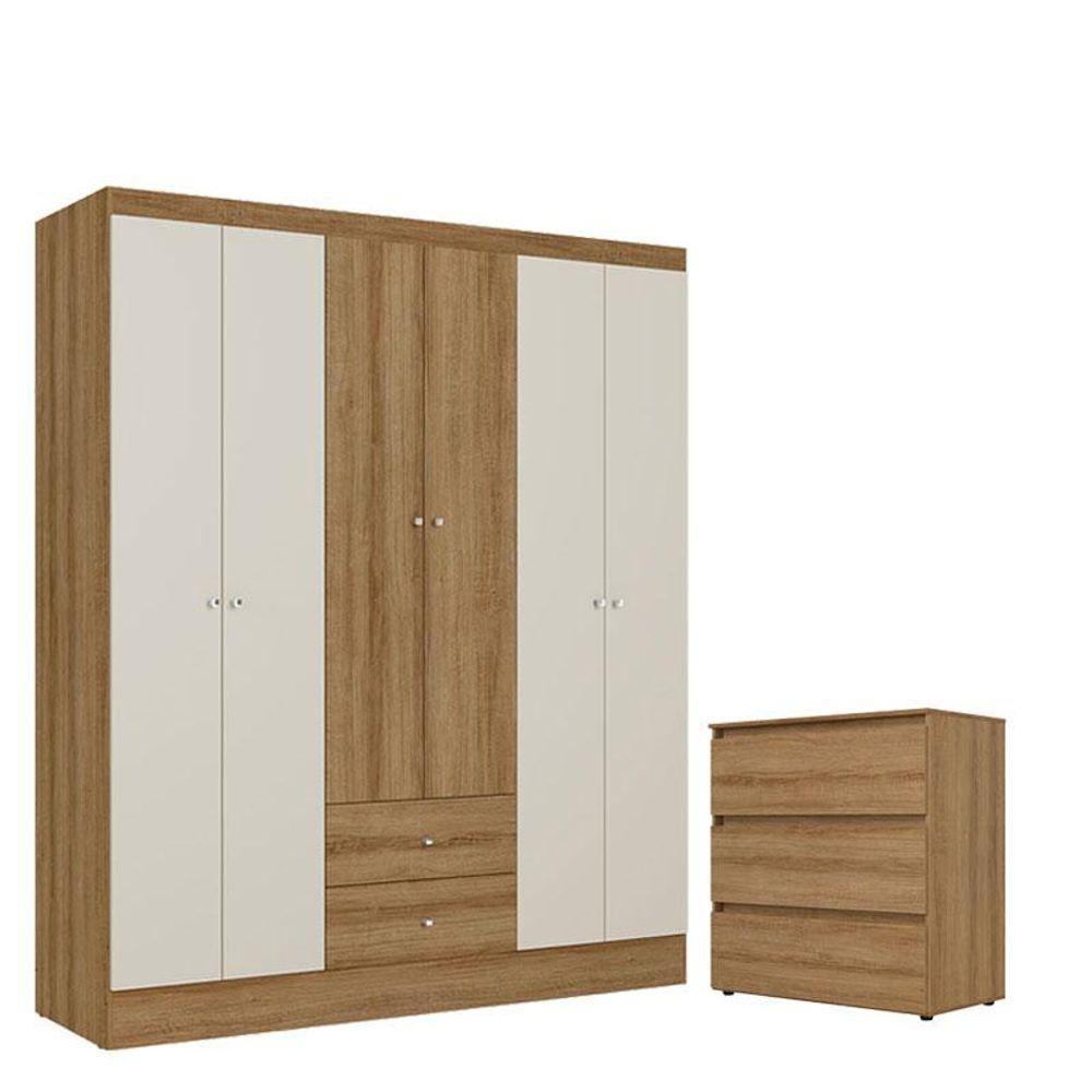 Guarda Roupa Casal Astro 6 Portas Almendra Off White E Cômoda Gaveteiro Condessa Almendra- Thb - 1