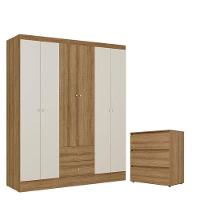 Guarda Roupa Casal Astro 6 Portas Almendra Off White E Cômoda Gaveteiro Condessa Almendra- Thb - 1