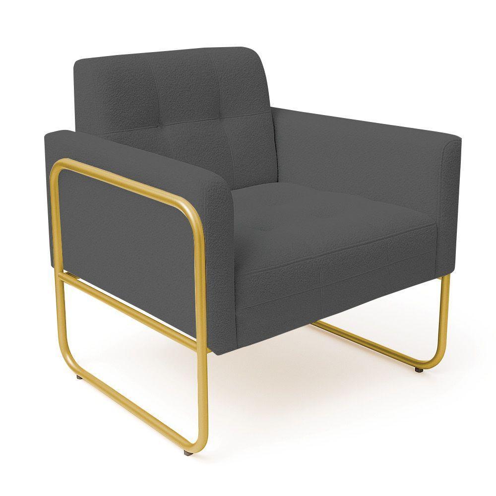 Poltrona Sala Industrial Alta Tubo Dourado Kit 2 Elisa Bouclê Grafite D03 - D'rossi - 6