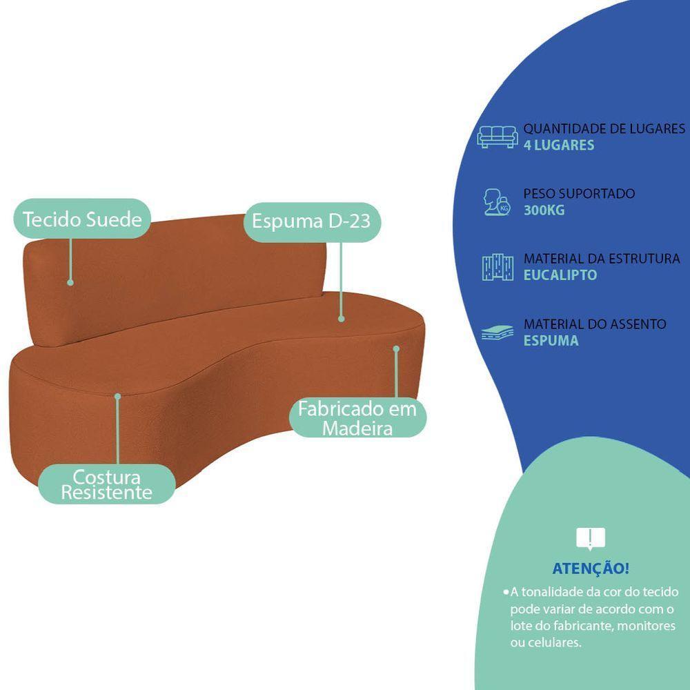 Sofá Curvo 4 Lugares Amsterdã 200cm Suede Cor Terracota - 3