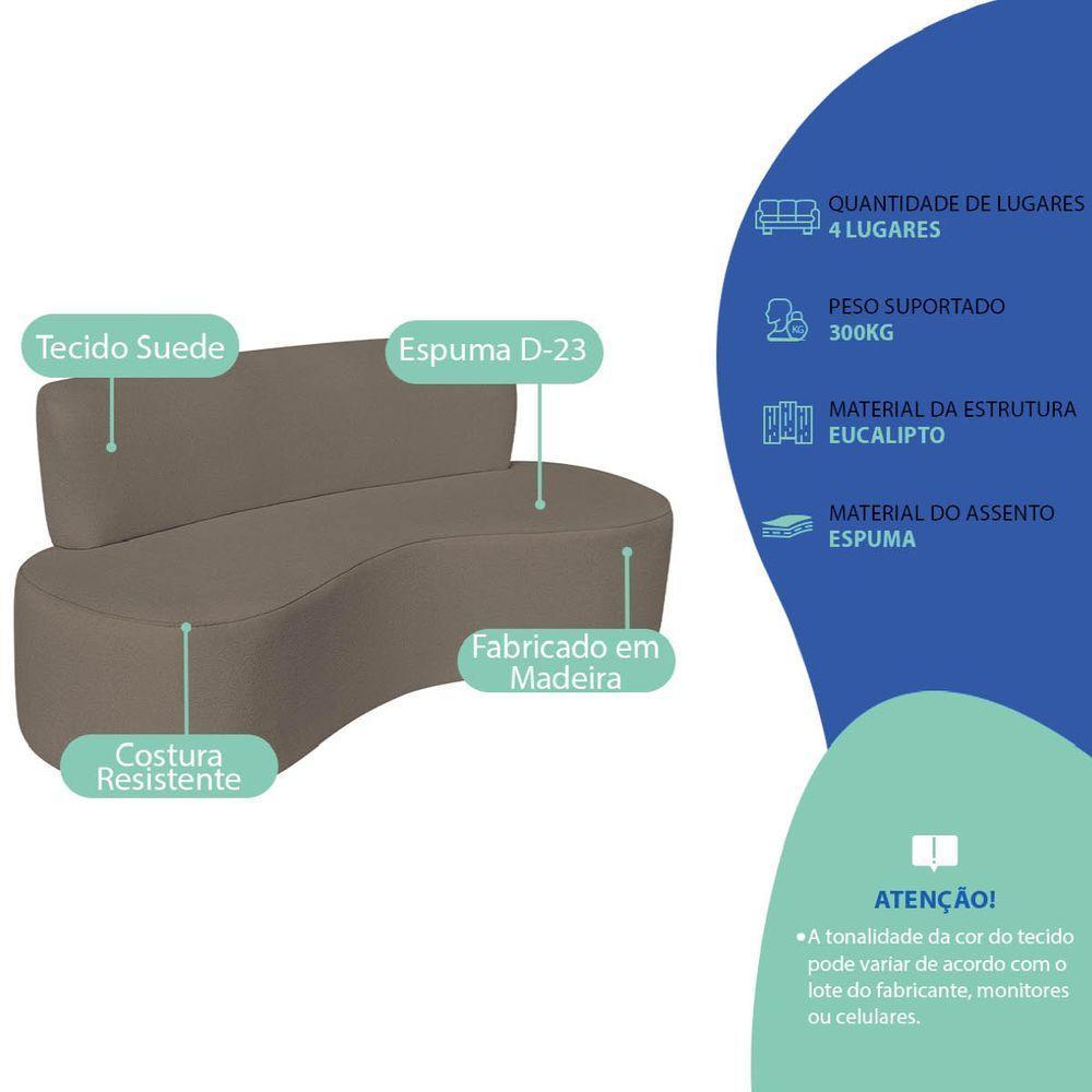 Sofá Curvo 4 Lugares Amsterdã 200cm Suede Cor Marrom - 3