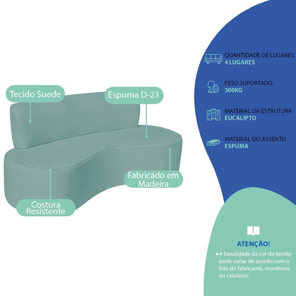 Sofá Curvo 4 Lugares Amsterdã 200cm Suede Cor Azul Tiffany - 3