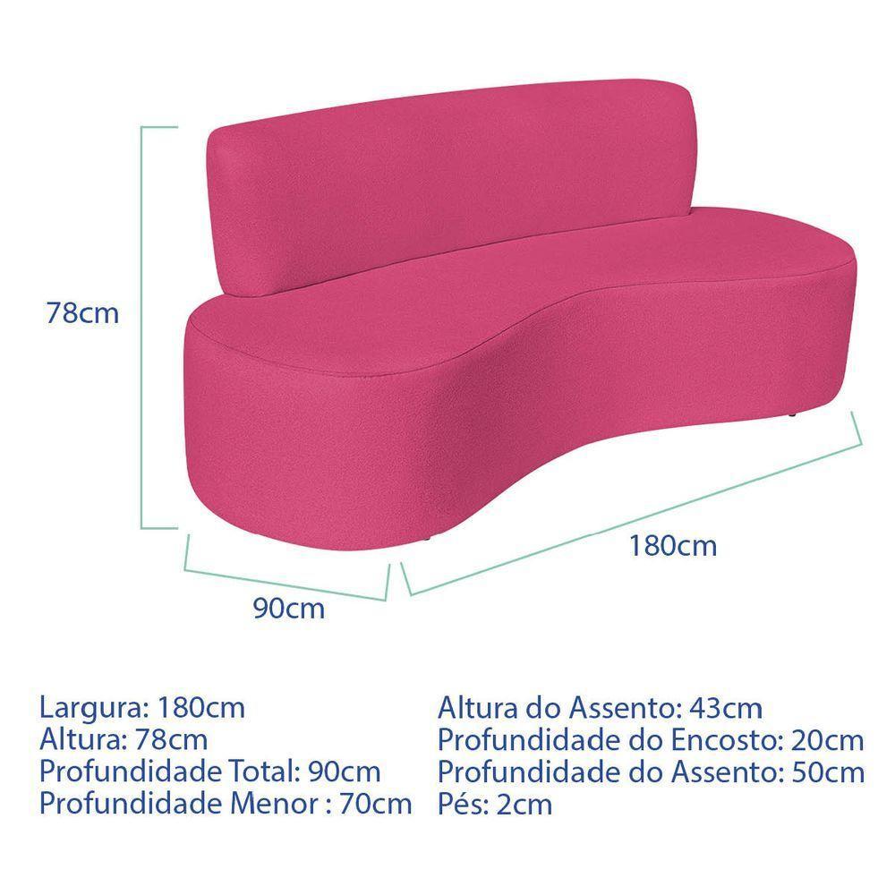Sofá Curvo 3 Lugares Amsterdã 180cm Suede Cor Pink - 2