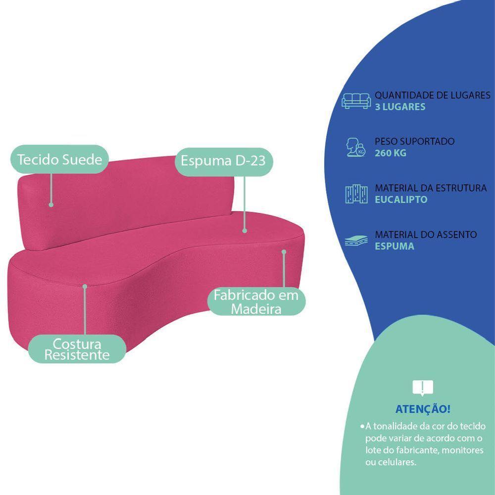 Sofá Curvo 3 Lugares Amsterdã 180cm Suede Cor Pink - 3