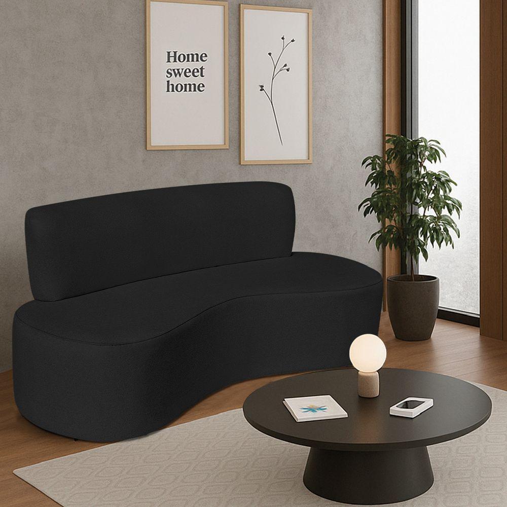 Sofá Curvo 3 Lugares Amsterdã 180cm Linho - Amarena Móveis Cor Preto - 1