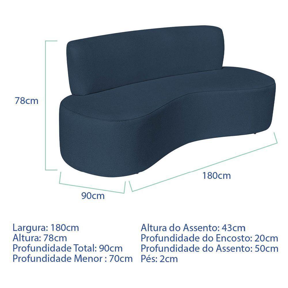 Sofá Curvo 3 Lugares Amsterdã 180cm Suede Cor Azul Marinho - 3