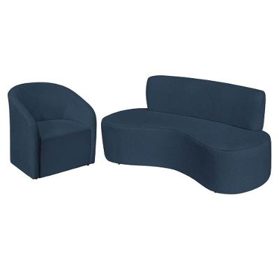 Sofá Curvo 3 Lugares Amsterdã 180cm Suede Cor Azul Marinho