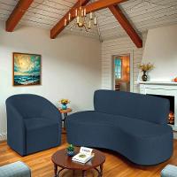 Sofá Curvo 3 Lugares Amsterdã 180cm Suede Cor Azul Marinho - 2