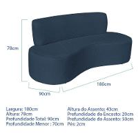 Sofá Curvo 3 Lugares Amsterdã 180cm Suede Cor Azul Marinho - 3