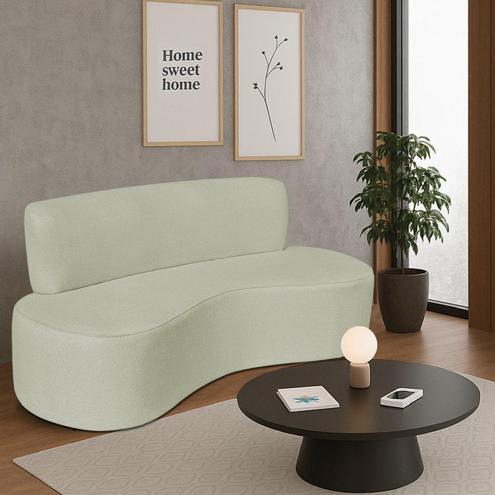 Sofá Curvo 3 Lugares Amsterdã 180cm Bouclé Cor Verde Oliva - 1
