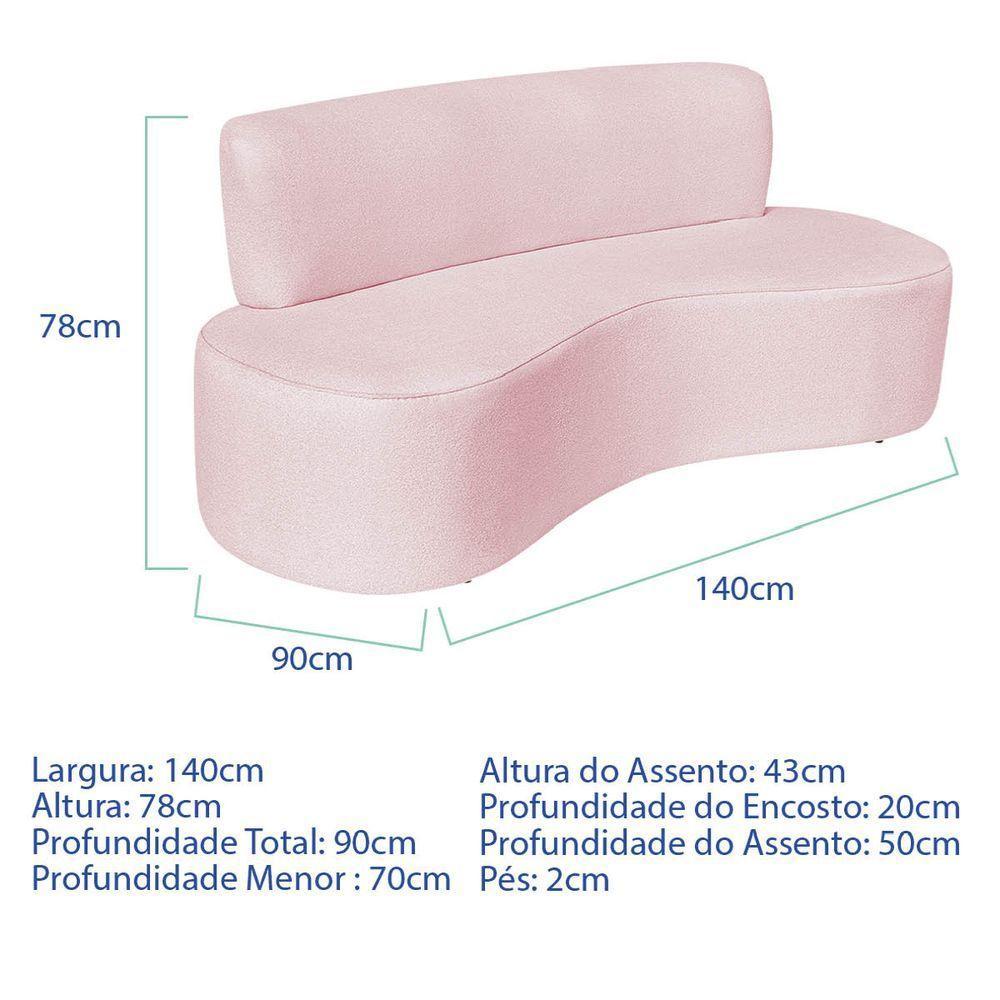 Sofá Curvo 2 Lugares Amsterdã 140cm Suede Cor Rosa Bebê - 3