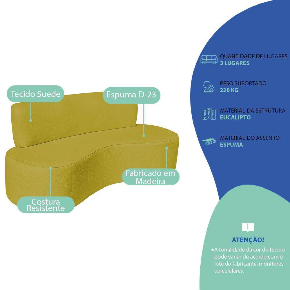 Sofá Curvo 3 Lugares Amsterdã 160cm Suede Cor Amarelo - 4