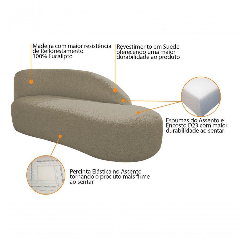 Divã Recamier Curvo Luna 140cm Lado Direito Suede - Amarena Móveis Cor Cappuccino - 3