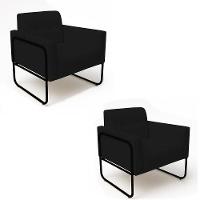 Poltrona Sala Industrial Alta Tubo Preto Kit 2 Elisa Sintético D03 - D'rossi Cor Preto - 2