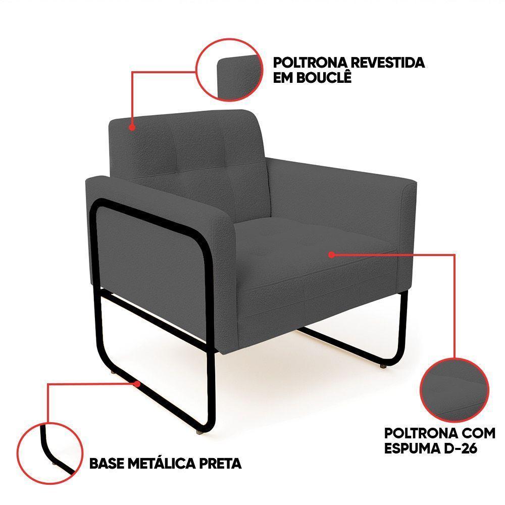 Poltrona Sala Industrial Alta Tubo Preto Kit 2 Elisa Bouclê D03 - D'rossi Cor Grafite - 3