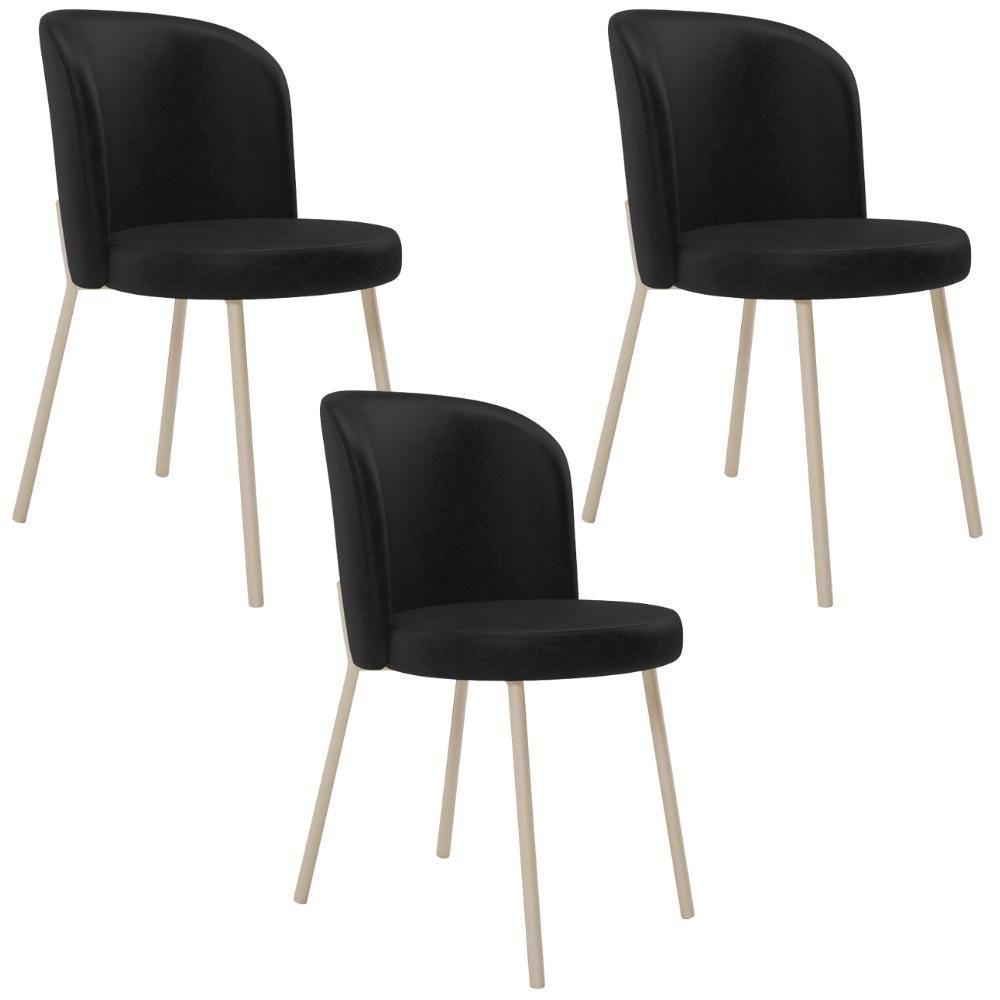 Kit 03 Cadeiras Para Sala De Jantar Cozinha Estofada Gavi Arena L02 Couríssimo Preto - Lyam Decor - 1