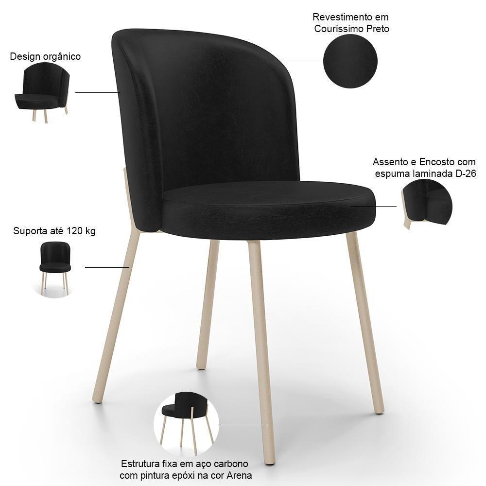 Kit 03 Cadeiras Para Sala De Jantar Cozinha Estofada Gavi Arena L02 Couríssimo Preto - Lyam Decor - 4
