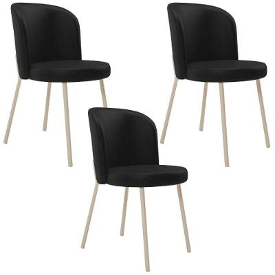 Kit 03 Cadeiras Para Sala De Jantar Cozinha Estofada Gavi Arena L02 Couríssimo Preto - Lyam Decor