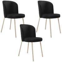 Kit 03 Cadeiras Para Sala De Jantar Cozinha Estofada Gavi Arena L02 Couríssimo Preto - Lyam Decor - 1