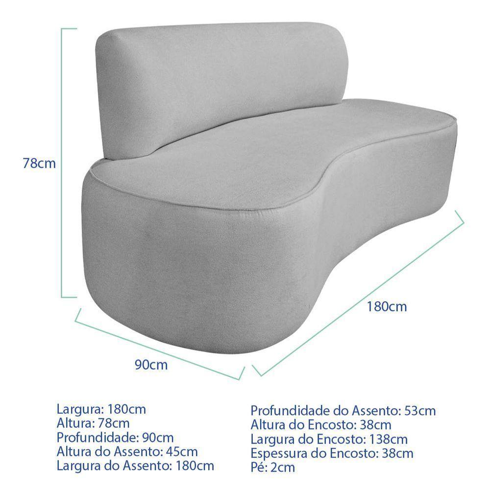 Kit Recamier Curvo Amsterdã 180cm E 2 Poltronas Amore Luxo Linho Cor Cinza Claro - 3