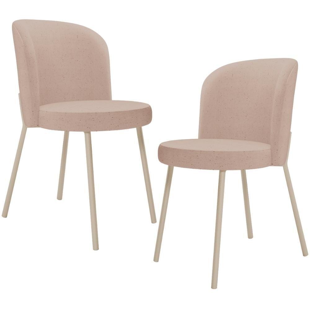 Kit 02 Cadeiras Para Sala De Jantar Cozinha Estofada Gavi Arena L02 Linho Rosê - Lyam Decor - 1