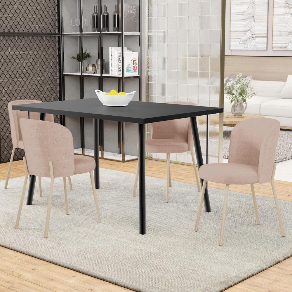 Kit 02 Cadeiras Para Sala De Jantar Cozinha Estofada Gavi Arena L02 Linho Rosê - Lyam Decor - 2