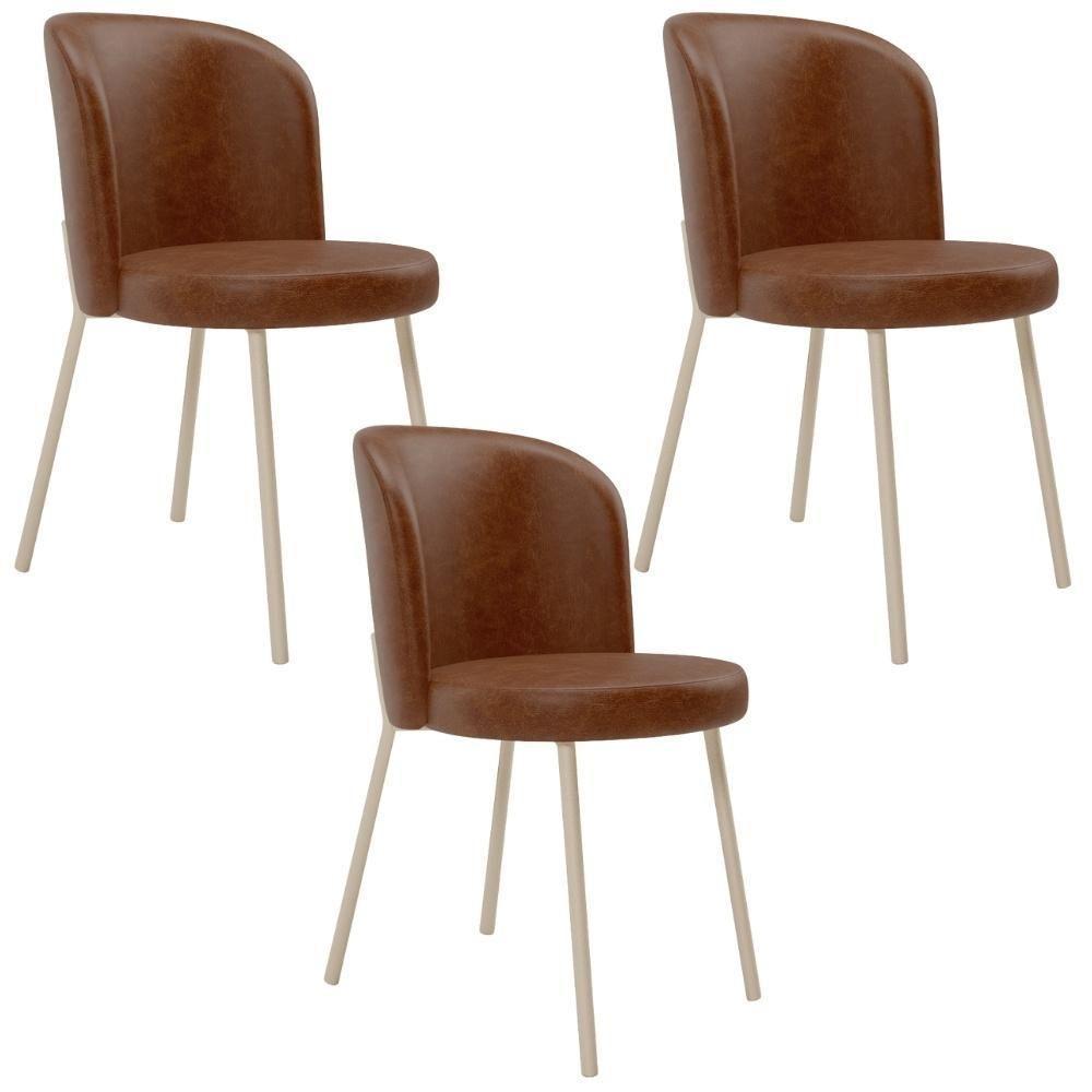 Kit 03 Cadeiras Para Sala De Jantar Cozinha Estofada Gavi Arena L02 Couríssimo Marrom - Lyam Decor - 1