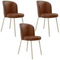 Kit 03 Cadeiras Para Sala De Jantar Cozinha Estofada Gavi Arena L02 Couríssimo Marrom - Lyam Decor - 1