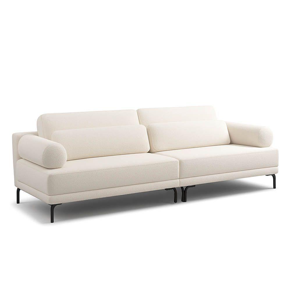 Sofá 2 Lugares Living 194cm Pé Ferro Romeu Bouclê K01 - D'rossi Cor Off White - 2