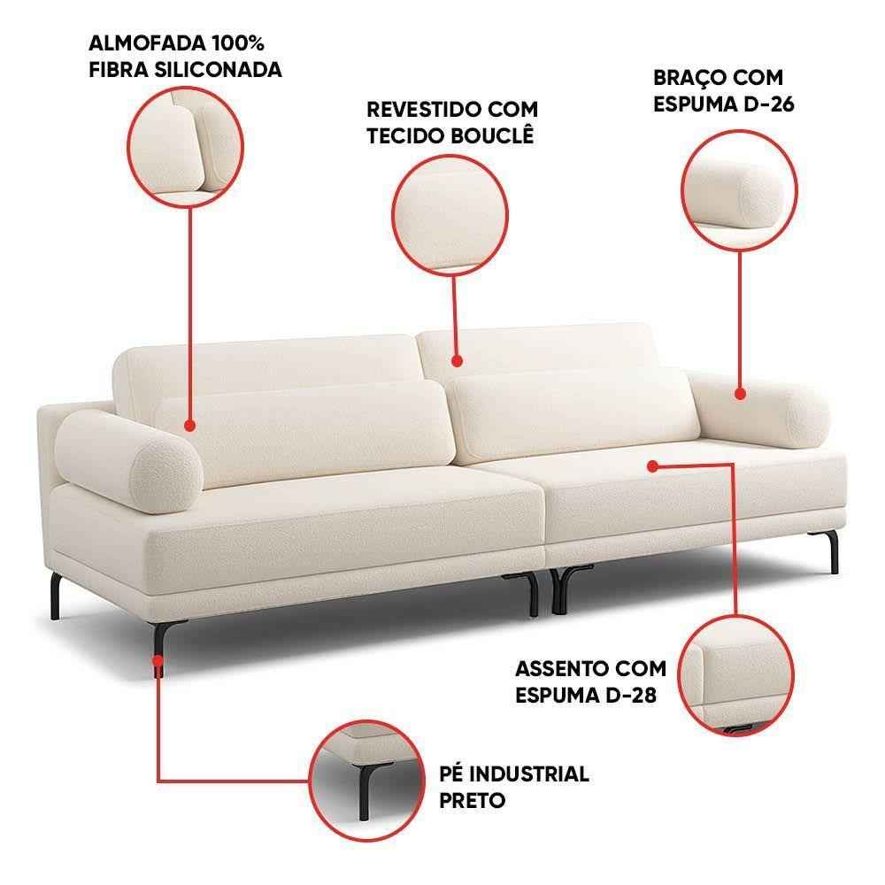 Sofá 2 Lugares Living 194cm Pé Ferro Romeu Bouclê K01 - D'rossi Cor Off White - 3